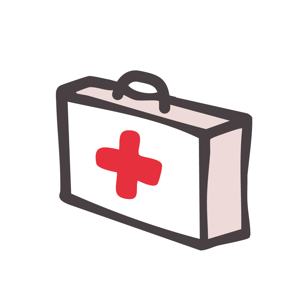 Personnage portant un casque de chantier et une trousse de secours